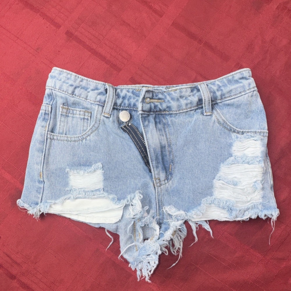 SHEIN Light Blue Distressed Cut-Off Denim Shorts Girls Size 8-9Y